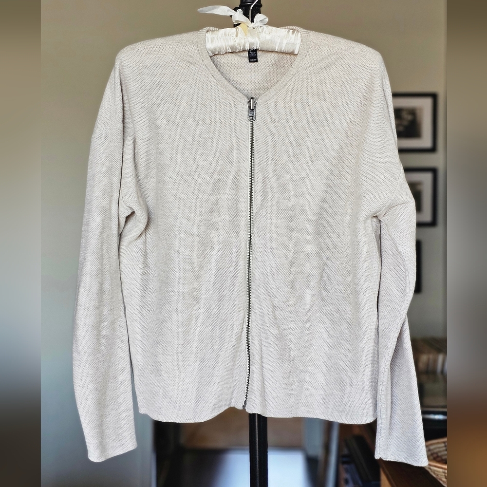 Eileen Fisher Organic Cotton Cream Zip Cardigan - Picture 1 of 9